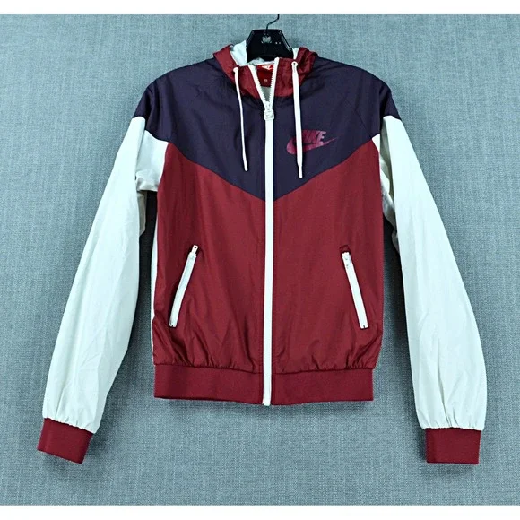 Nike Jacket Women's S Burgundy White Black The WindRunner Windbreaker Full Zip - Picture 12 of 13